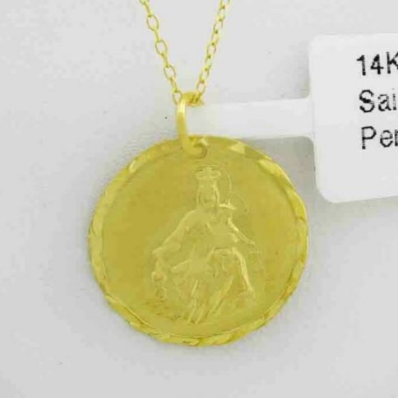 Solid Mary Helper Pendant 14k Yellow Gold